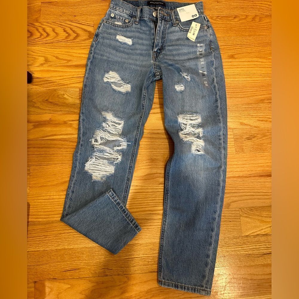 Aeropostale 00 distressed blue jeans mom non stretch